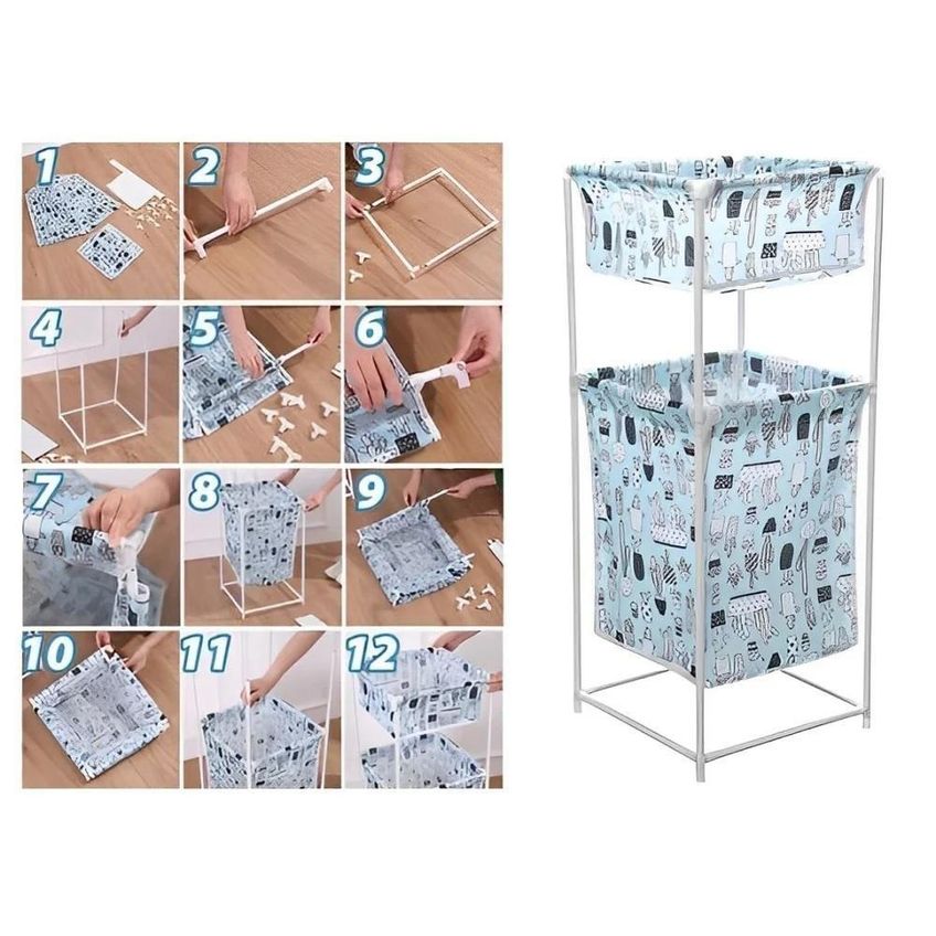 Cesto De Roupa Suja Duplo 2 Andares 30cm Com Tecido Oxford E Estrutura Em Ferro - imagem 4