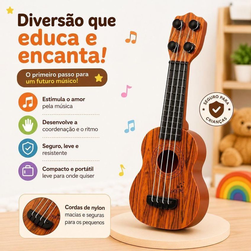Ukulele Infantil De Brinquedo Com Cordas De Nylon Macias E Seguras Yeet - imagem 3