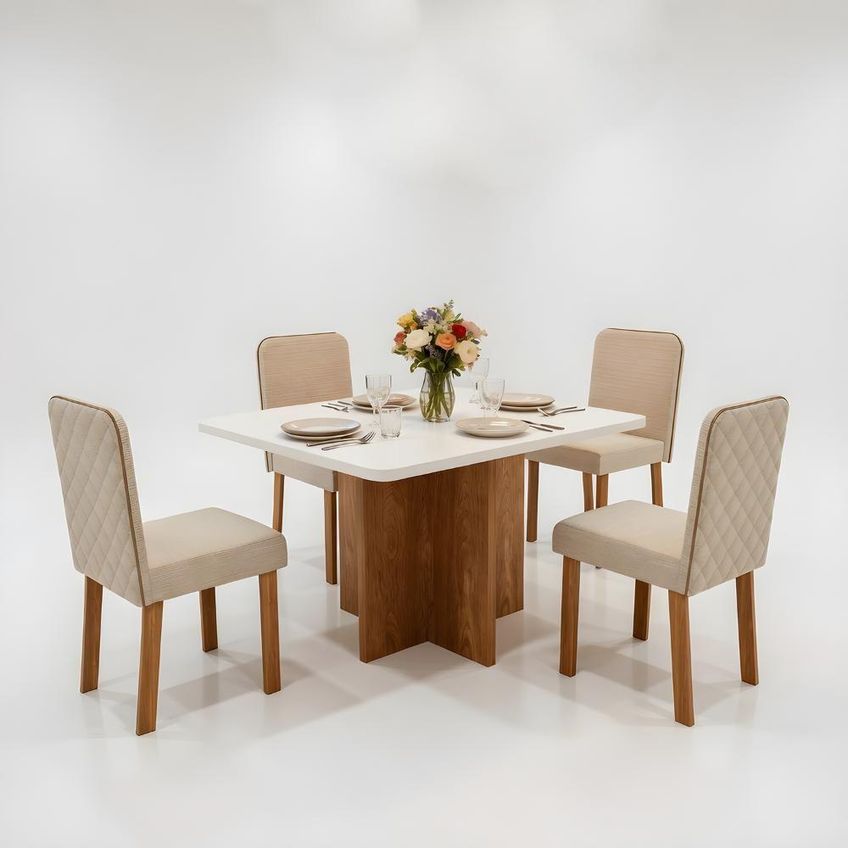 Sala De Jantar Agile 90x90 4 Cadeiras Tampo Em Mdf Linho Off 90cm Bom Pastor Móveis - imagem 3