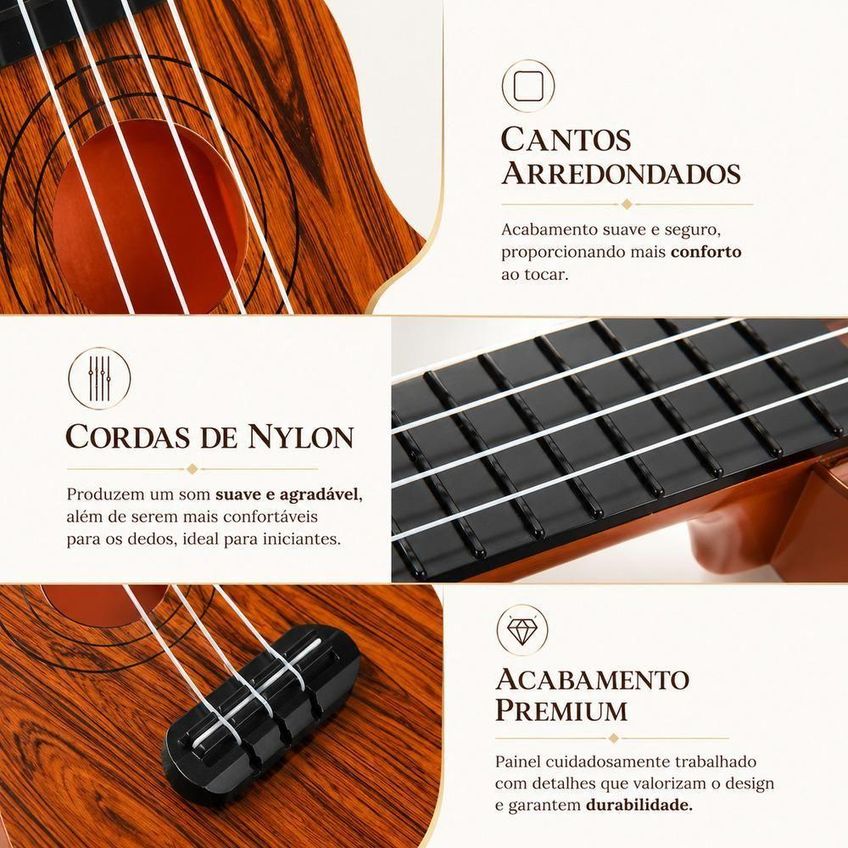 Ukulele Infantil De Brinquedo Com Cordas De Nylon Macias E Seguras Yeet - imagem 4