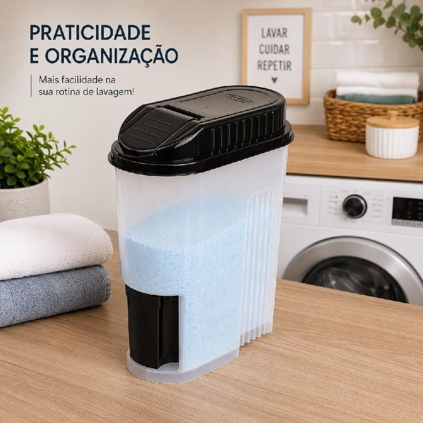Porta Sabão Em Pó Com Dosador Plástico Resistente Bpa Free Organizador Lavanderia Multiuso 2l Yeet - imagem 4