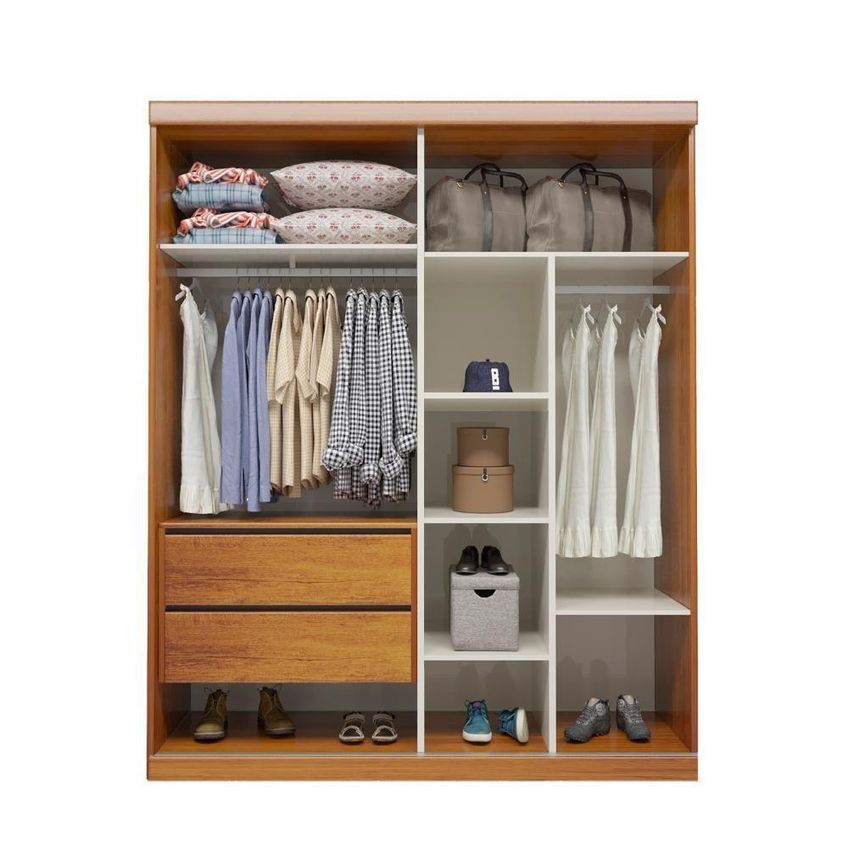 Guarda Roupa Solteiro Titan 2 Portas De Correr 2 Gavetas MDF Naturale Bom Pastor Móveis - imagem 4