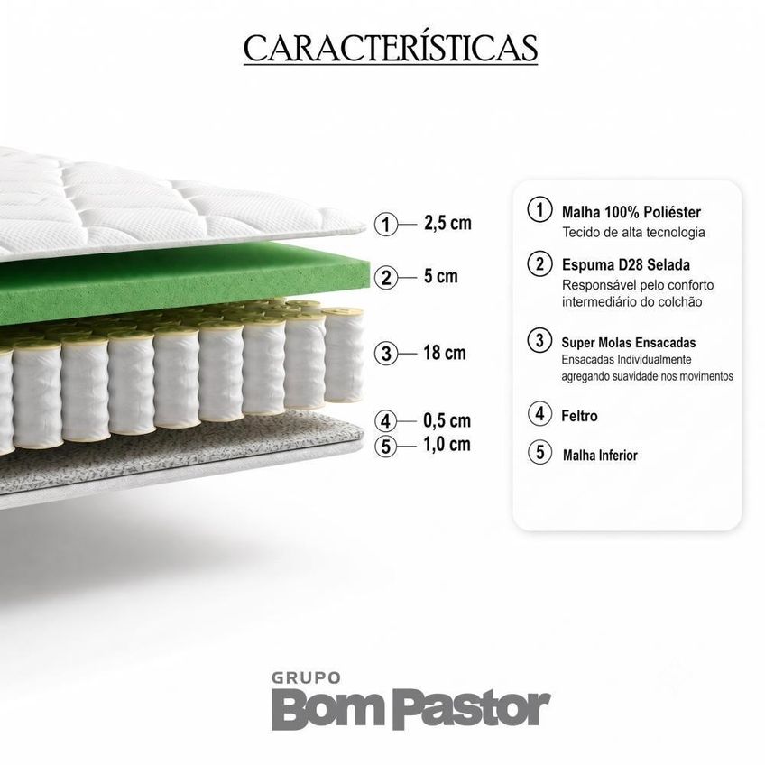 Colchão Casal Molas Ensacadas Magic D28 Bom Pastor Móveis - imagem 5