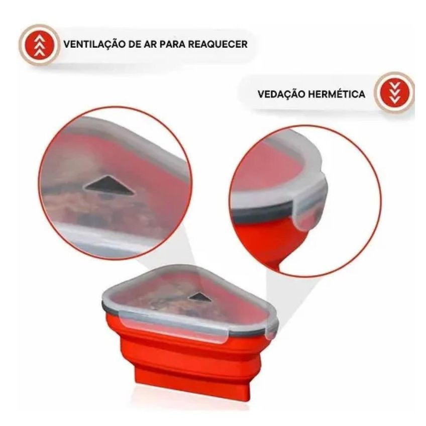 Porta Pizza Kit Pote Silicone Hermetico 5 Fatias Para Tortas E Bolo Retratil Micro-ondas Vermelho - imagem 3