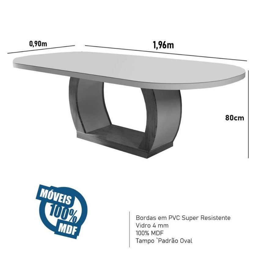 Sala De Jantar Mel 6 Lugares Tampo Mdf Com Vidro Off-white Bom Pastor Móveis - imagem 3