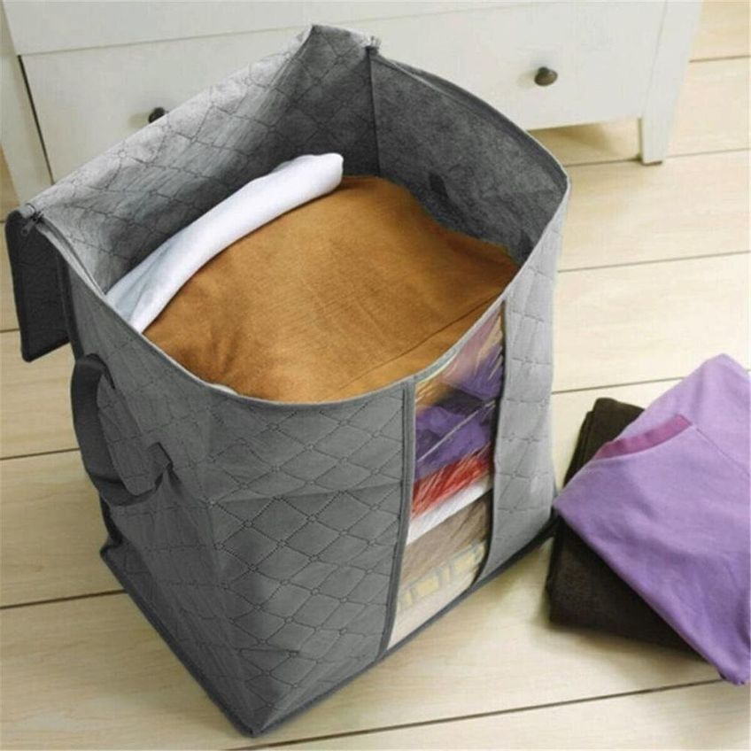 Caixa Dobrável De Armazenamento 44 X 28 X 50 Cm Com Janela Transparente Para Roupas Cobertores - imagem 3