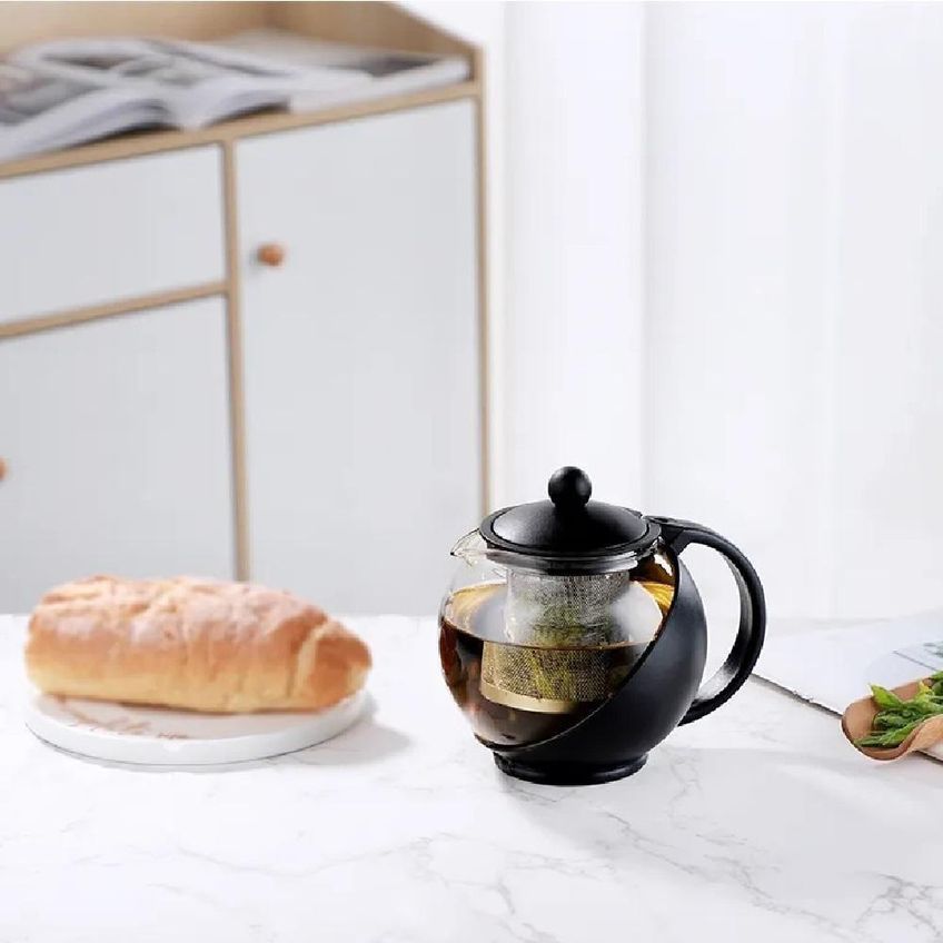 Chaleira Com Infusor Para Chá E Café Jarra De Vidro 1250ml Filtro Removível Coador Grande - imagem 5