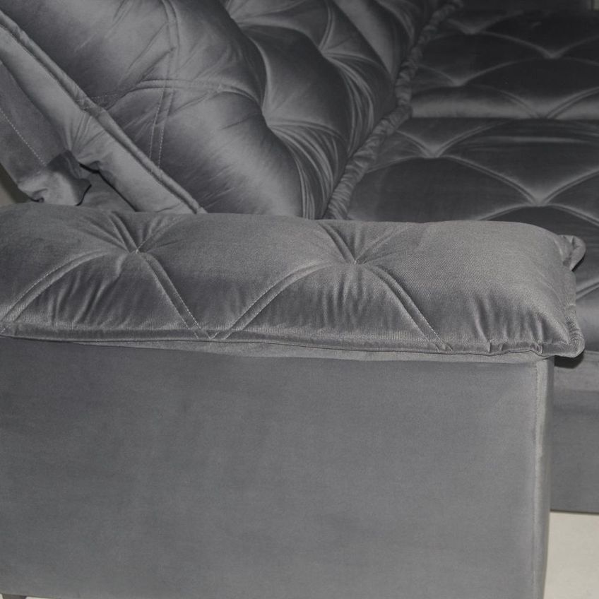 Sofá Com Chaise Canyon 3 Lugares Retrátil E Reclinável 210cm Cinza Veludo Bom Pastor Móveis - imagem 4