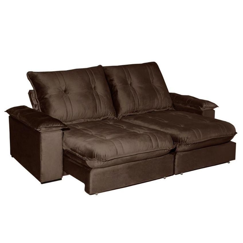 Sofá Com Chaise Zyan 3 Lugares Retrátil E Reclinável 210cm Marrom Veludo Bom Pastor Móveis - imagem 3