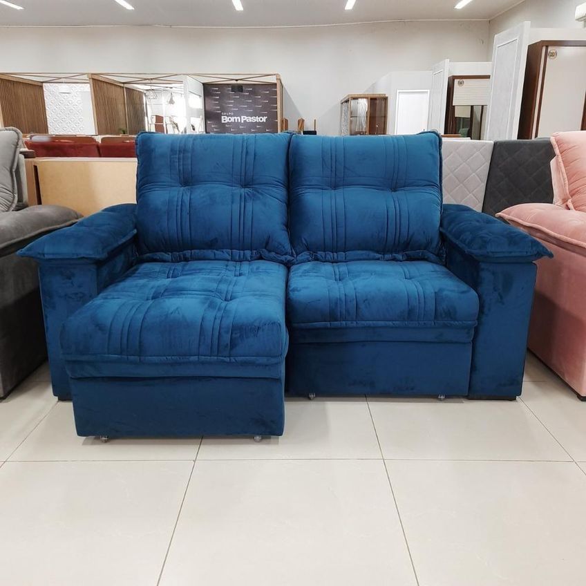 Sofá Matteo 2 Lugares Retrátil E Reclinável 180cm Azul Veludo Bom Pastor Móveis - imagem 5