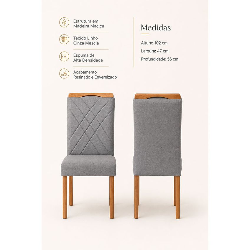 Conjunto Sala De Jantar 6 Lugares Atenas Mesa E Cadeiras Madeira Maciça Móveis Mundial - imagem 3