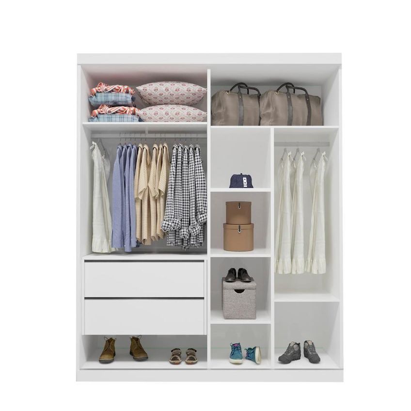 Guarda Roupa Solteiro Titan 2 Portas Correr 2 Gavetas MDF Branco Bom Pastor Móveis 138cm - imagem 4