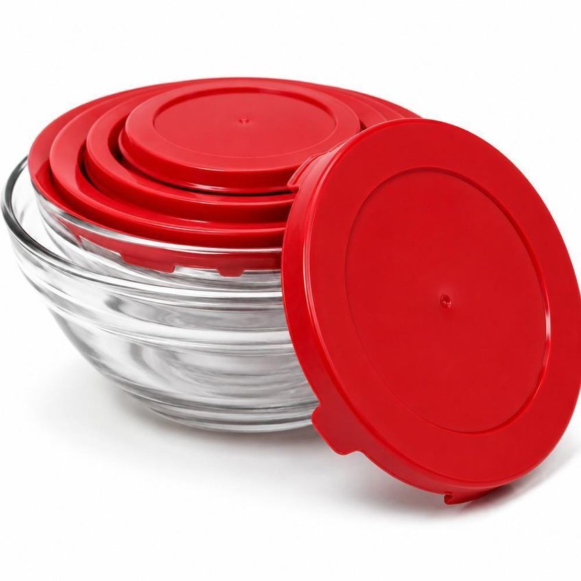 Jogo 5 Potes De Armazenamento Vidro Kit Completo Com Tampas Coloridas Para Geladeira Freezer - imagem 4
