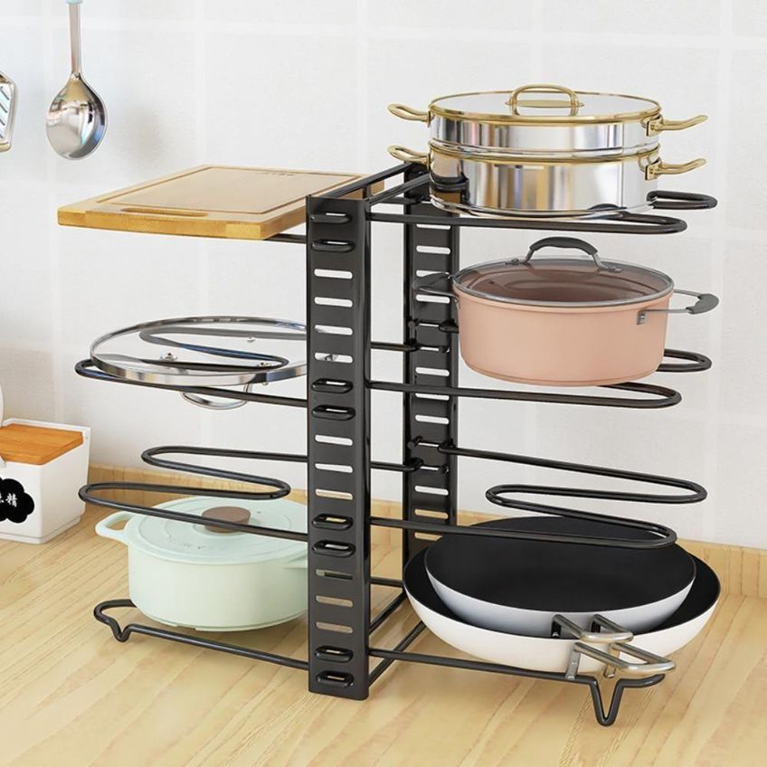 Organizador De Panelas Em Aço Com 8 Divisórias Ajustáveis Para Cozinha - imagem 5