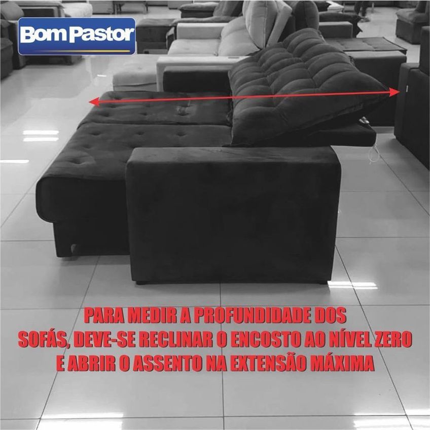 Sofá Com Chaise Canyon 5 Lugares Retrátil E Reclinável 290cm Cinza Veludo Bom Pastor Móveis - imagem 3