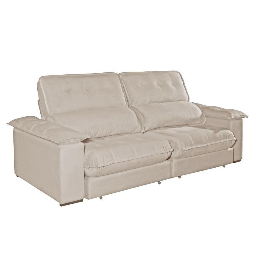 Sofá Com Chaise Girona 5 Lugares Retrátil E Reclinável 290cm Bege Veludo Luxo - imagem 3