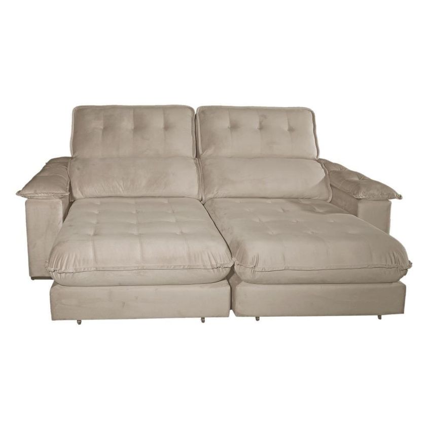 Sofá Com Chaise Girona 5 Lugares Retrátil E Reclinável 290cm Bege Veludo Luxo - imagem 5