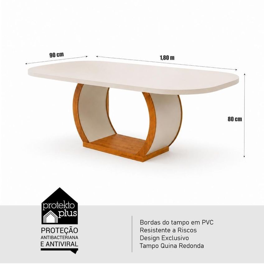 Conjunto De Jantar Olimpia 6 Cadeiras Tampo Mdf Veludo Bege 180cm Bom Pastor Móveis - imagem 5