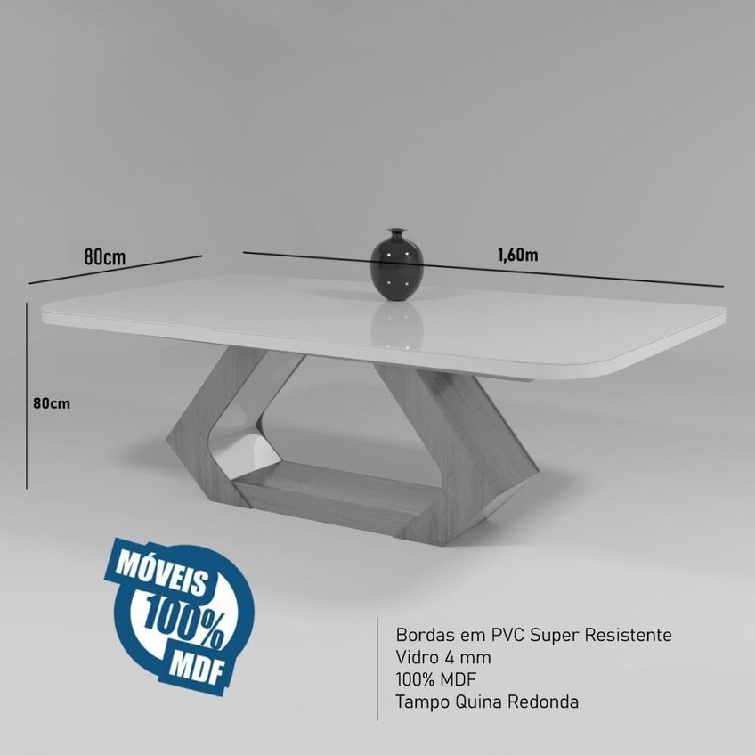 Sala De Jantar Lottus 6 Lugares Tampo Em Mdf E Vidro Base Amêndoa Cadeiras Cinza 160cm Bom Pastor - imagem 3