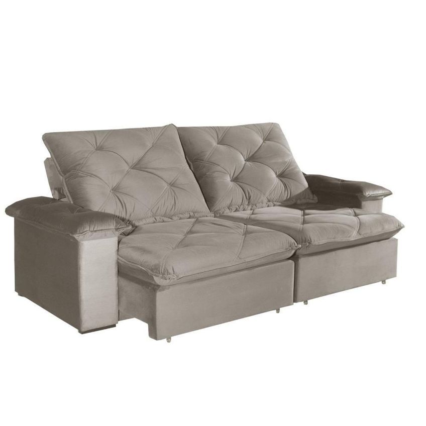 Sofá Com Chaise Canyon 5 Lugares Retrátil E Reclinável 290cm Bege Veludo Bom Pastor Móveis - imagem 3