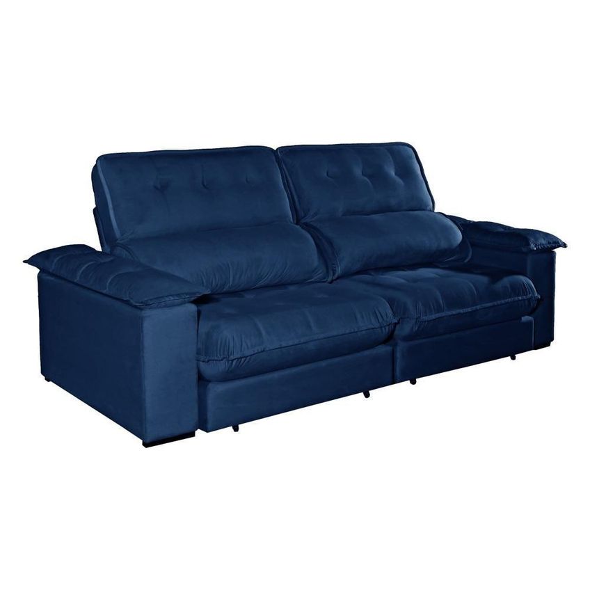 Sofá Com Chaise Girona 3 Lugares Retrátil E Reclinável 210cm Azul Veludo Luxo - imagem 4