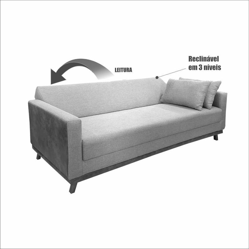 Sofá Cama Yara 3 Lugares Retrátil E Reclinável 205cm Bege Linho Bom Pastor - imagem 4
