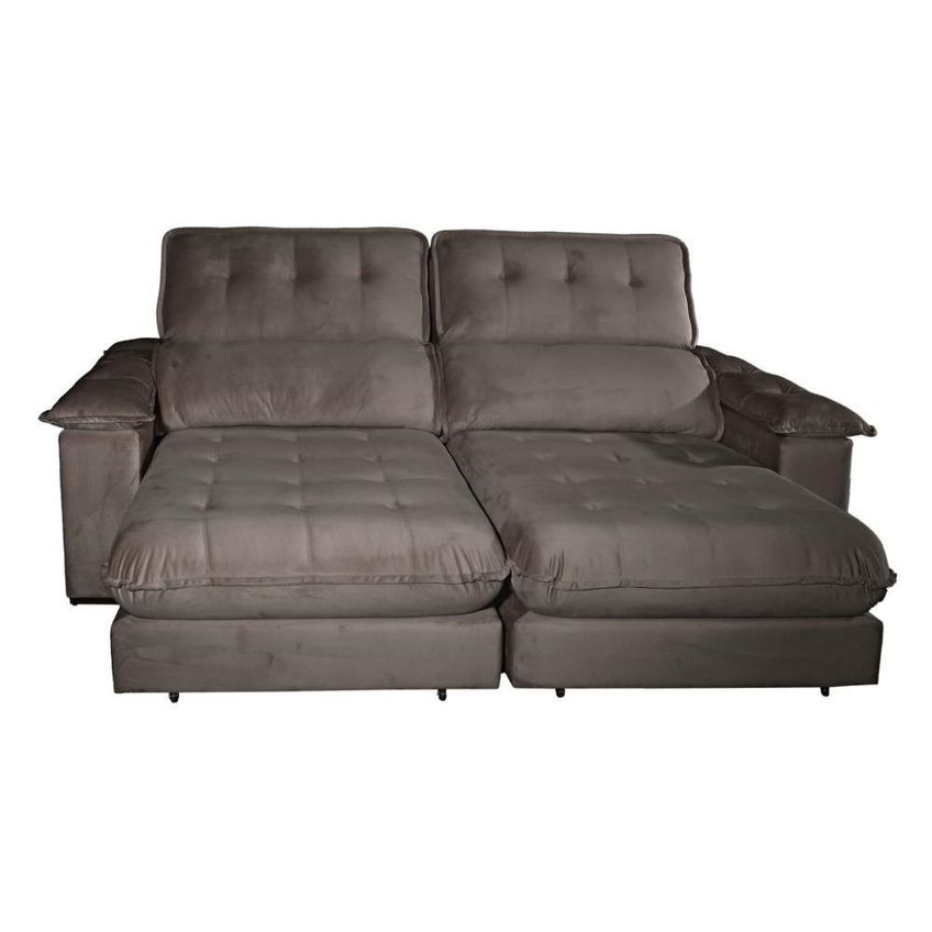 Sofá Com Chaise Girona 5 Lugares Retrátil E Reclinável 290cm Cinza Veludo Luxo - imagem 3