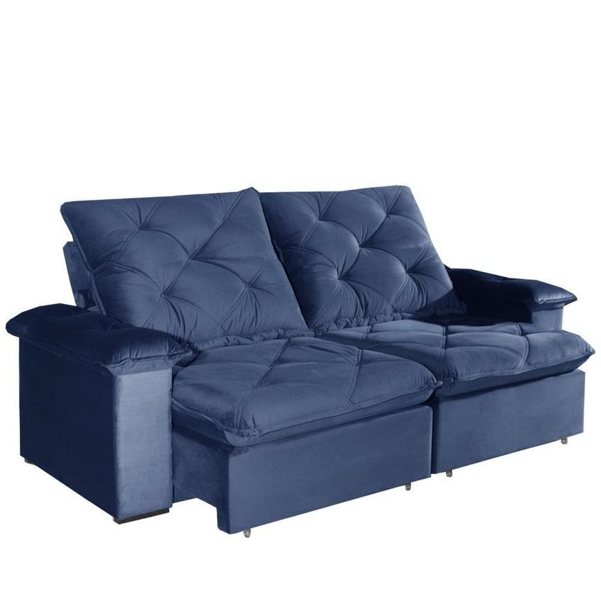 Sofá Com Chaise Canyon 3 Lugares Retrátil E Reclinável 210cm Azul Veludo Bom Pastor Móveis - imagem 4