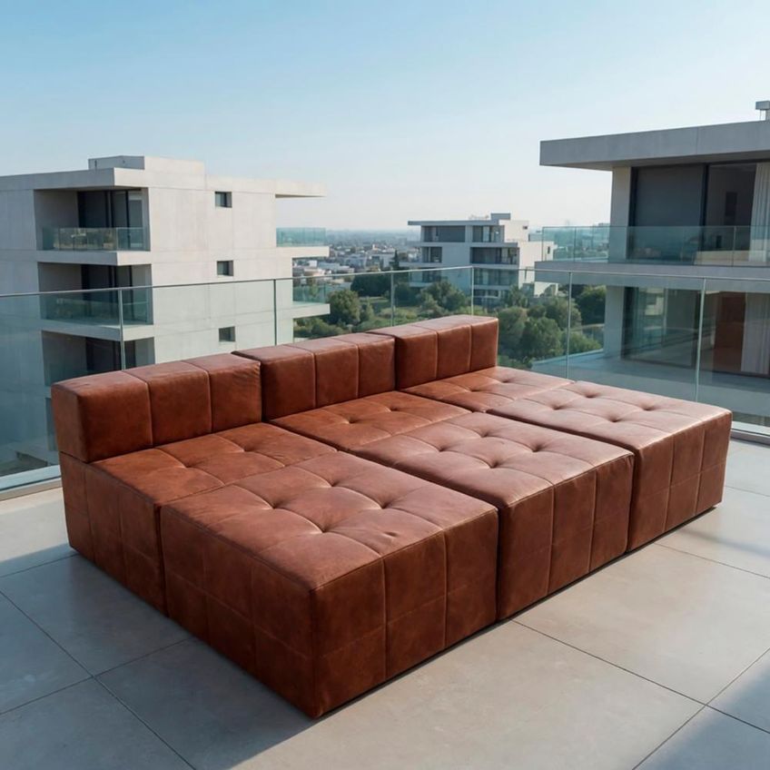 Sofá Modular Confort 5 Lugares Com Chaise 255cm Terracota Veludo Pu Bom Pastor - imagem 3