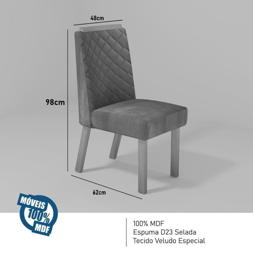 Conjunto De Jantar Aurora 6 Lugares Tampo Em Mdf Com Vidro 4mm 160cm Bom Pastor Móveis - imagem 3