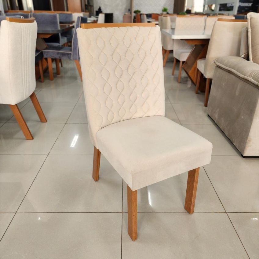 Sala De Jantar Agile 130x90 Tampo Mdf Cadeiras Veludo Bege 130cm Bom Pastor Móveis - imagem 3