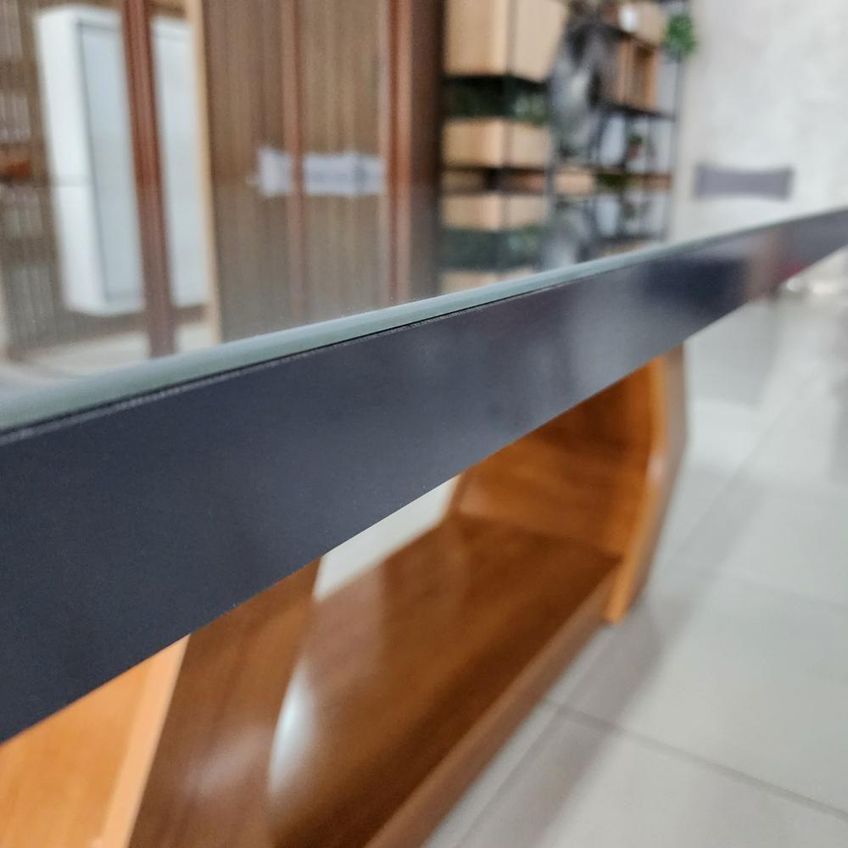Sala De Jantar Lottus 8 Lugares Tampo Em Mdf Com Vidro Cadeiras Cinza 220cm Bom Pastor Móveis - imagem 4