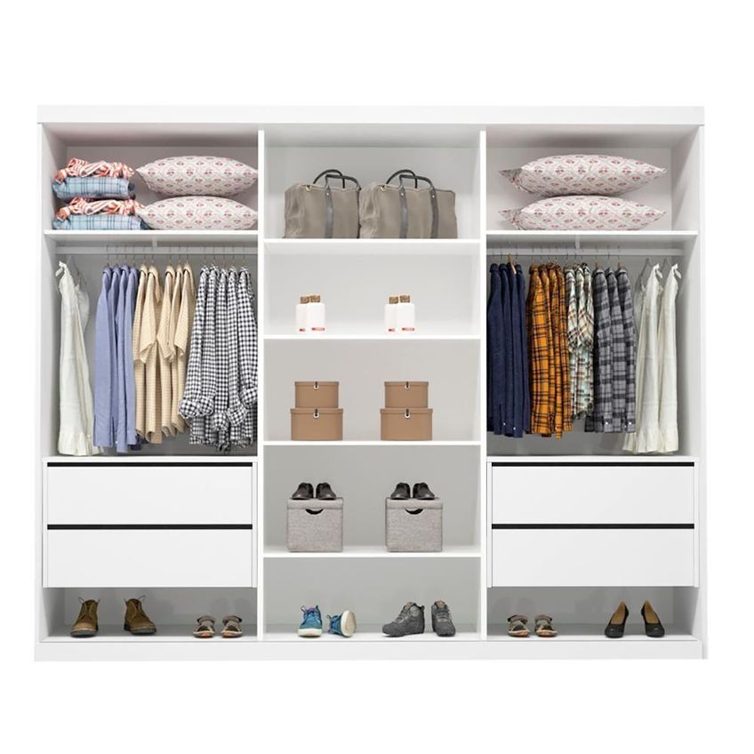 Guarda Roupa Casal Fusion Com Espelho 3 Portas De Correr 4 Gavetas MDF Branco Bom Pastor Móveis - imagem 4