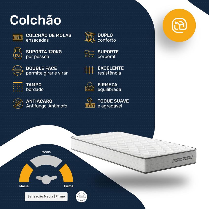 Cama Box Baú Solteiro Com Colchão De Molas Ensacadas Double Comfort Auxiliar 88cm - imagem 4