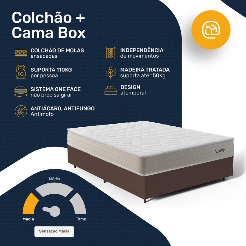 Cama Box Casal Com Colchão De Molas Ensacadas Luxury 138x188x59cm - imagem 3