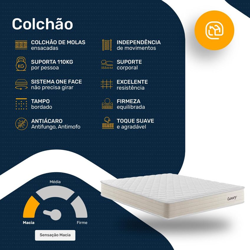 Cama Box Baú Casal Com Colchão De Molas Ensacadas Luxury 138x188x62cm - imagem 4
