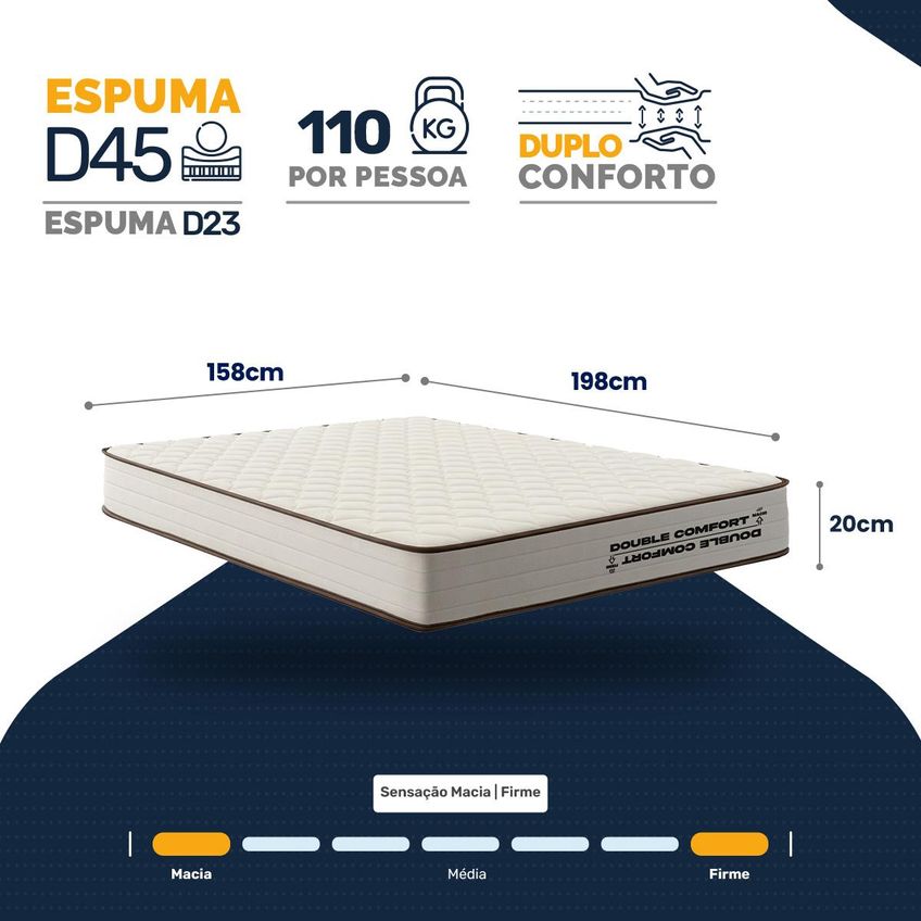 Colchão De Espuma Queen D45 Double Comfort 158x198x20cm - imagem 4