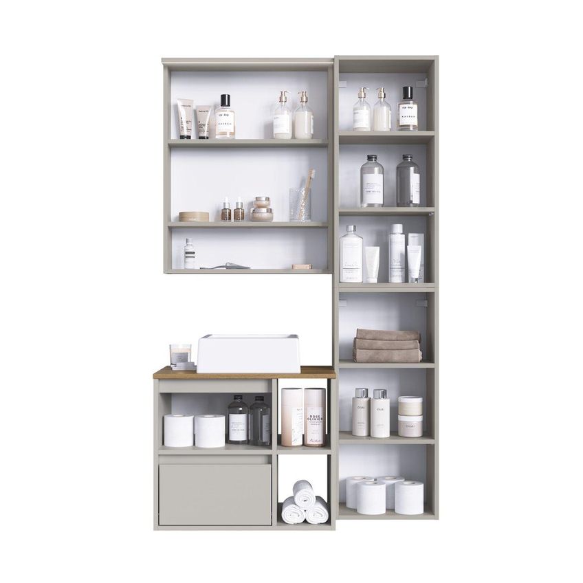 Conjunto Banheiro Gabinete Com Cuba Espelheira Armários LED 96cm Multimóveis CRPRO-CON032 Arenas - imagem 4