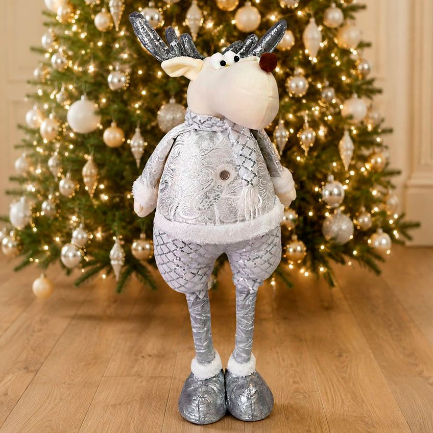 Trio Boneco Natalino Prata Perna Ajustável Decoração De 70cm - imagem 3