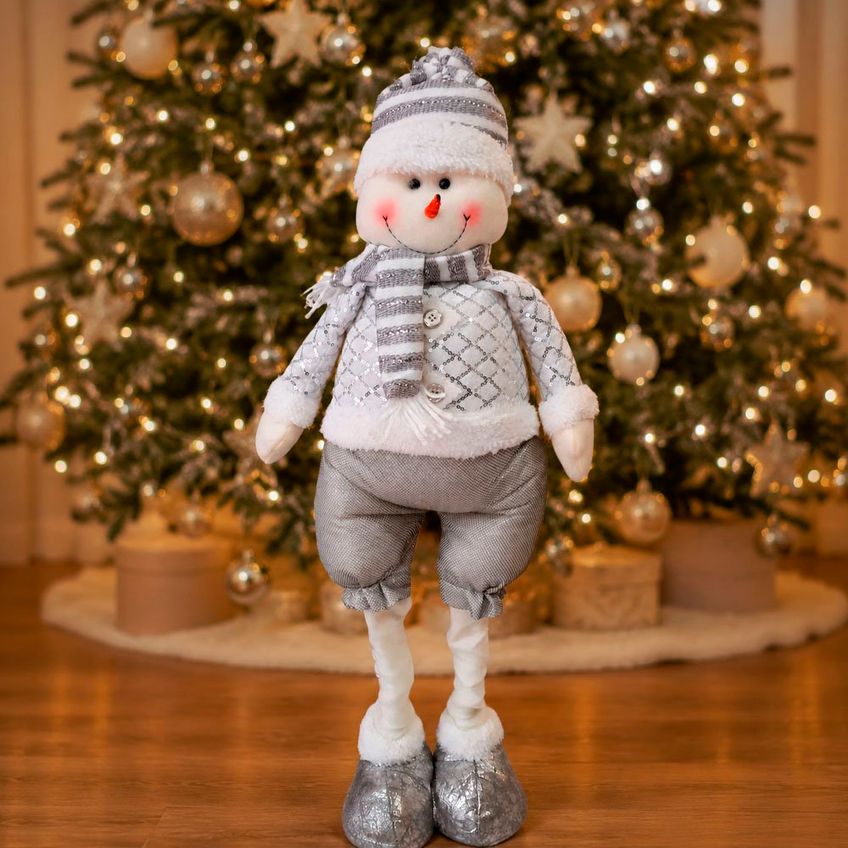 Trio Boneco Natalino Prata Perna Ajustável Decoração De 70cm - imagem 4