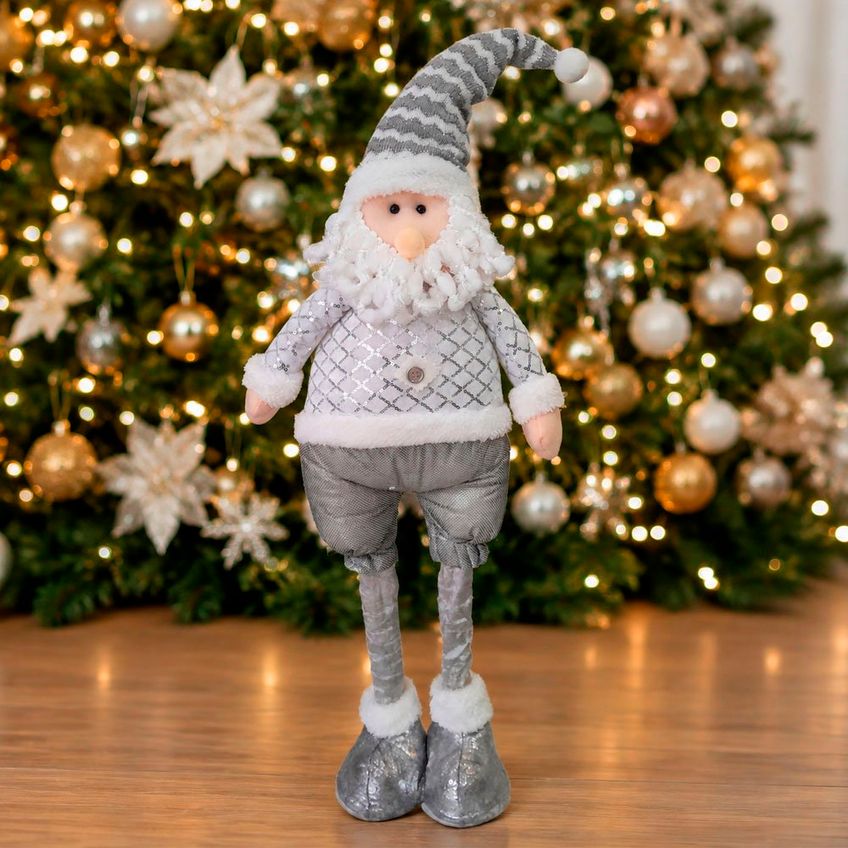 Trio Boneco Natalino Prata Perna Ajustável Decoração De 70cm - imagem 5