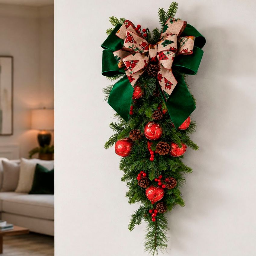 Guirlanda Natal Coroa Enfeite Bolas Pinha Porta Parede 85cm - imagem 3