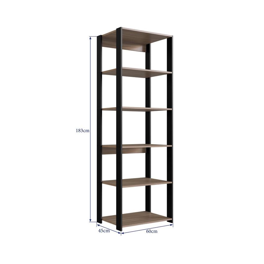 Estante De Escritório Com 5 Prateleiras 60cm Multimóveis Crpro-est009 Preto/madeirado - imagem 3