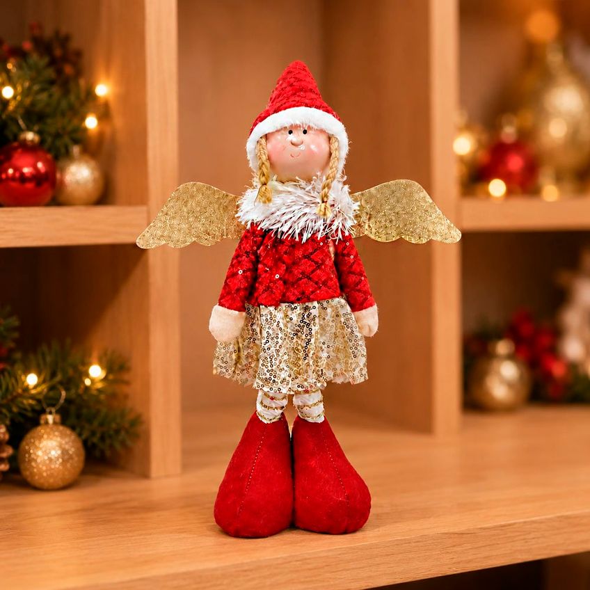 Boneco Anjo Natalino Tecido Decoração Enfeite De Natal 45cm - imagem 4