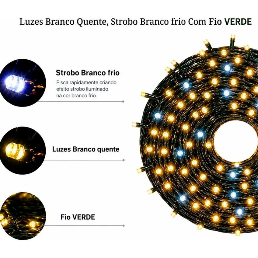 Strobo Pisca Cordão Amarelo Natalino 900 Leds 20m 110v-220v - imagem 4