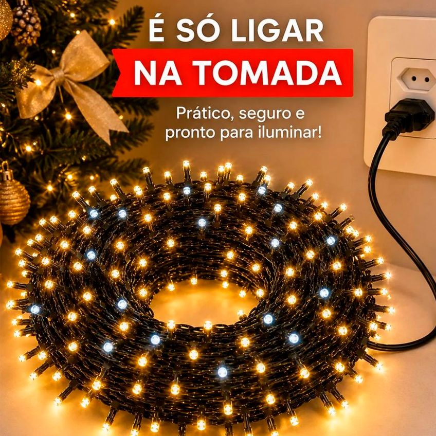 Strobo Pisca Cordão Amarelo Natalino 900 Leds 20m 110v-220v - imagem 5