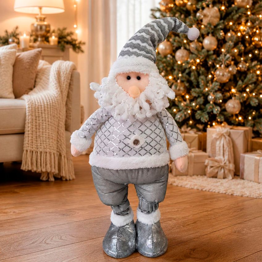 Dupla Boneco Natalino Noel Neve Prata Perna Ajustável 70cm - imagem 3