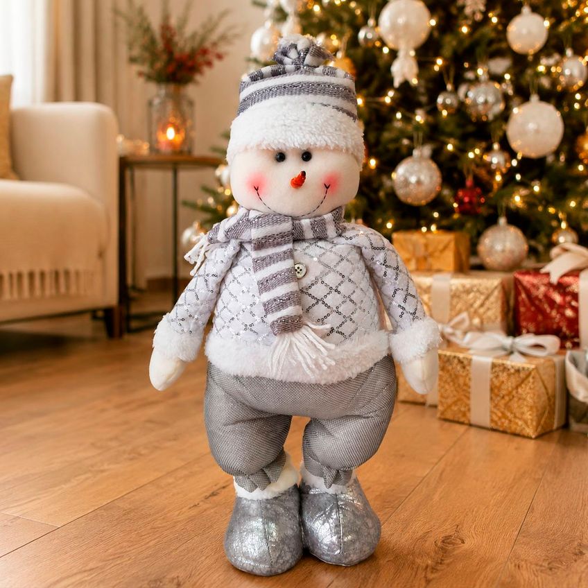 Dupla Boneco Natalino Noel Neve Prata Perna Ajustável 70cm - imagem 5