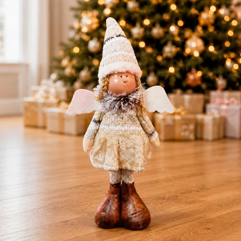 Boneco Anjo Natalino Tecido Enfeite Decoração De Natal 45cm - imagem 3