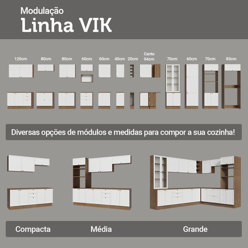 Cozinha Completa Vik 9 Portas 3 Gavetas Mdp 270cm Rustic E Branco - imagem 3